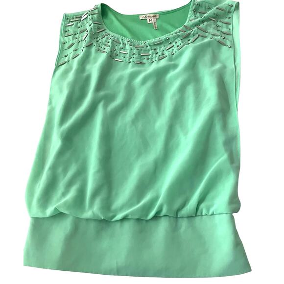MARINEBLU SLEEVELESS PULL-OVER ROUND NECK BLOUSE, WOMENS, M, LIME GREEN/SILVER - Picture 3 of 12